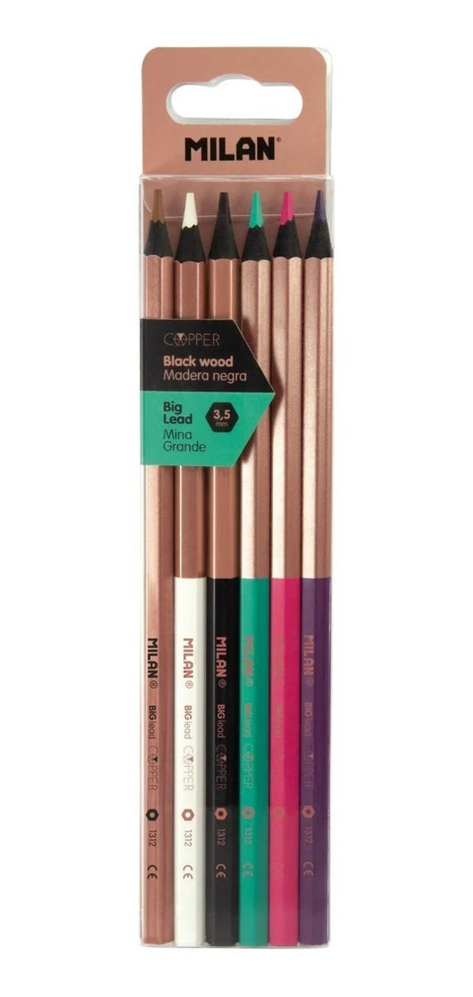 Blíster c/6 lápices hexagonales de colores mina gruesa