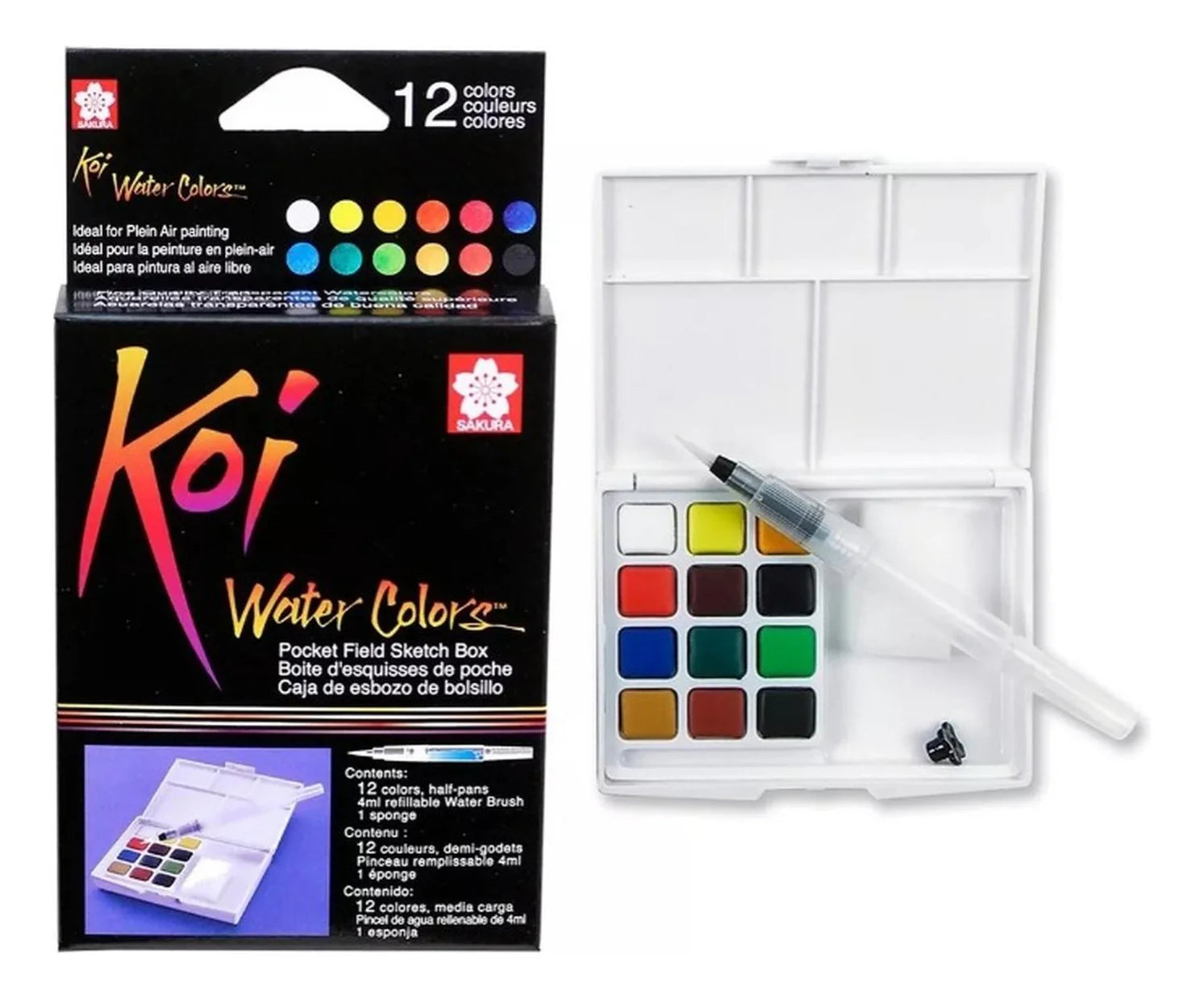Acuarelas Sakura Koi de 12 pastillas con pincel